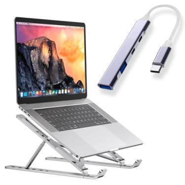 Imagem de Suporte para Notebook em Alumínio + Hub Usb 3.0 TYPE-C 4 Portas - Revestimento de Aluminio Ate 5 Gbps de velocidade de trasmissao de dados - Para Notebook e Computador