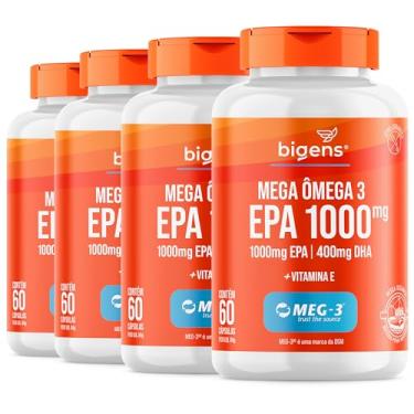 Imagem de Mega Omega 3, EPA 1000mg + DHA 400mg, Certificado Meg-3, 60 cápsulas, Bigens (Kit 4, Com Vitamina E)