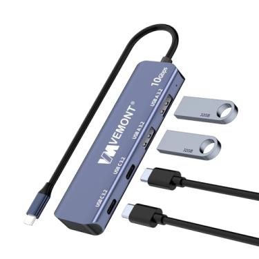 Imagem de Hub USB C 3.2 de 10 Gbps, hub USB 3.2 de alumínio VEMONT com 2 portas USB-C e 2 portas de dados USB-A, hub USB 3.2 Gen 2 ultrafina para MacBook Pro/Air 2022/2021, iPhone 15, iPad Pro, XPS, Surface Pro
