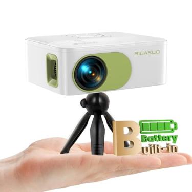 Imagem de Mini projetor alimentado por bateria com Bluetooth – projetor nativo HD 1080p recarregável, projetor portátil de filmes ao ar livre com tripé, compatível com smartphone, HDMI, USB, AV, Fire Stick, PS5