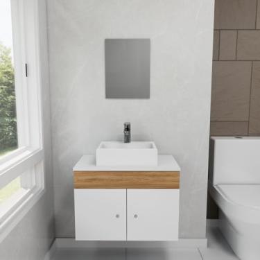 Imagem de Gabinete Armário para Banheiro com Pia Cuba Quadrada Mármore 60cm Balcão Suspenso Hanover