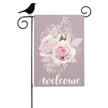 Imagem de Mugod Chique, buquê de rosas, bandeira de jardim, rosa pastel, rosa pastel, bandeira com botão de flor, 31,5 x 45,7 cm, bandeiras de quintal de casa dupla face para decoração de casa, exterior,