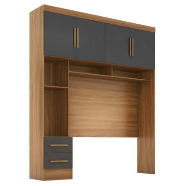 Imagem de Módulo Closet Smart Aéreo Com Criado 2 Gavetas Com Maleiro Cinamomo/Chumbo