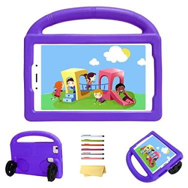 Imagem de UUcovers Capa infantil para tablet Amazon Kindle Fire HD 8 (8ª/7ª/6ª geração, 2018/2017/2016) 20,3 cm com alça dobrável de silicone à prova de choque, espuma vinílica acetinada fina e leve, roxa