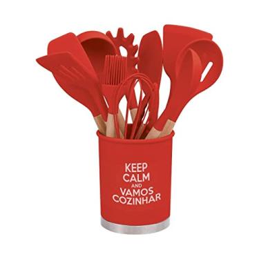 Imagem de Kit Silicone com Cabo em Madeira 13 peças - Vermelho