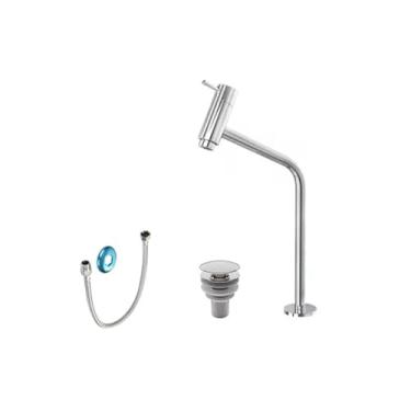 Imagem de CONJUNTO PARA BANHEIRO- LAVATORIO CROMADO COM 3PÇS, TORNEIRA DE INOX PARA CUBA, VALVULA CLIC, ENGATE