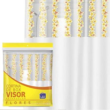 Imagem de Cortina para Box Visor Flores (1,35x2,00m) | Plast Leo (Ref.: 620-K), Branco com Estampado