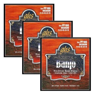 Imagem de GHS Strings PF180 cordas para banjo de 5 cordas, aço inoxidável, médio (.011-.024), 3 conjuntos de PF180