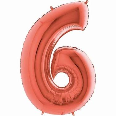 Imagem de Balão Metalizado Número 6 Rosé Gold - 14'' (36 cm) - Foil Balloon