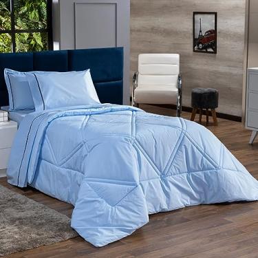 Imagem de Kit Edredom Cobertor SOLTEIRO 02 Peças Liso Milano Dupla Face com Fronha - Percal Algodão 200 Fios Toque Macio Cheio Grosso (Azul)