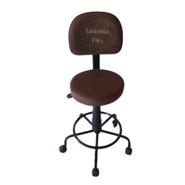 Imagem de Cadeira Mocho Secretaria Base Ferro E Apoio Pé Rodízio Suede - Sintoni