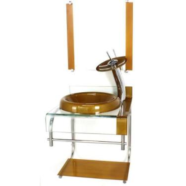 Imagem de Gabinete Vidro 40Cm Banheiro Curvado Duplo Inox Cuba Chapéu - Cubas E 