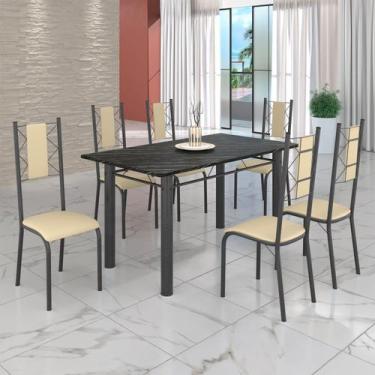 Imagem de Conjunto Sala de Jantar Bahia Mesa Tubo 140x75cm Tampo Pedra Ardósia I