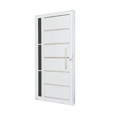 Imagem de Porta de Aço Lambri 215x100cm com Friso e Puxador Inox Lateral Vidro F