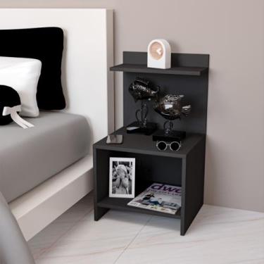 Imagem de Kit 2 Mesa De Cabeceira Preto Resistente Compacta Nicho Mdf Elegante  
