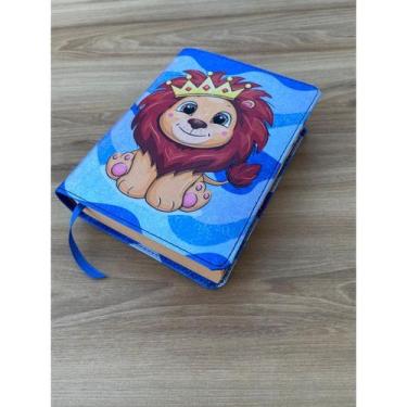 Imagem de Bíblia pequena leãozinho azul - com harpa e índice - CENTRAL