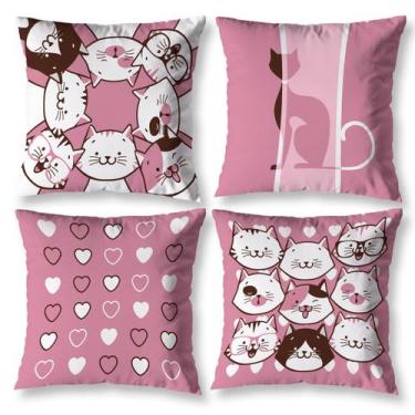 Imagem de Kit 4 Capas de Almofada 40cm Estampada Gatinhos Invisível - Mercado Bo