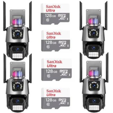 Imagem de Kit 4 Câmera De Segurança Externa Lente Dupla 4k Led Sirene Policial C