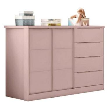 Imagem de Cômoda Sapateira 4 Gavetas 2 Portas Com Cabideiro Infantil Pérola Rosê
