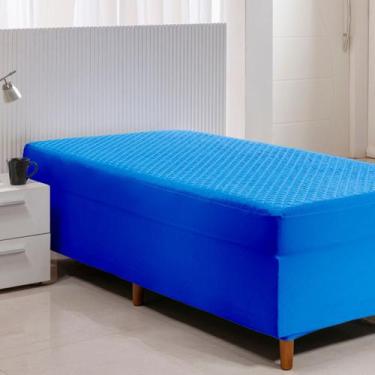 Imagem de Protetor Capa De Colchão Impermeável Para Box Conjugado Solteiro Azul 