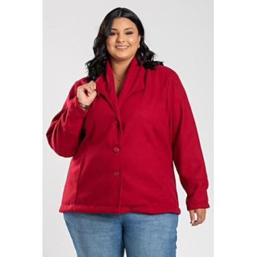 Imagem de Casaco Feminino Plus Size em Lã Batida c/ Bolso - Serena, Vermelho, G6