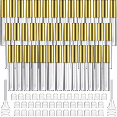 Imagem de 40 unidades de tubos de brilho labial vazios de 10 ml frasco de bálsamo labial transparente com tampa de borracha e 2 peças funis para mulheres e meninas
