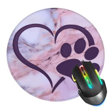 Imagem de Tapete de rato roxo com coração de pata de cão, gato, tapete de rato de mármore para mesa, tapete de rato de borda costurada com base de borracha antiderrapante, tapete de rato para jogos para