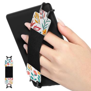 Imagem de MoKo Alça de mão de segurança para tablet Kindle eReaderFire de 6 a 8 polegadas, Kindle/Kobo/Voyaga/Lenovo/Sony, suporte de mão leve, cinto preto, flores