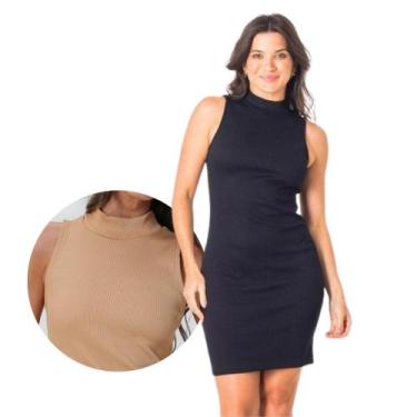Imagem de Vestido Midi Colado Tubinho Malha canelada Premium C/ Gola Alta Cachar