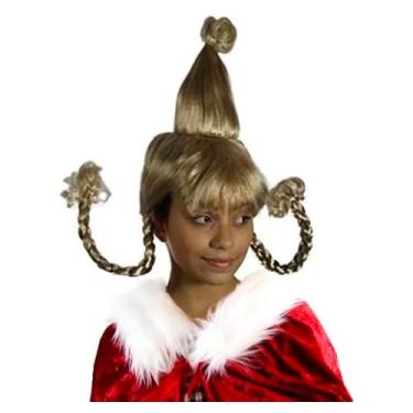 Imagem de ROORUZ Minha Fantasia Perucas Cindy Lou Who (Loira) Whoville Grinch Dr Suess Tamanho Único para Todos os Halloween Natal Vestir Tranças Duráveis