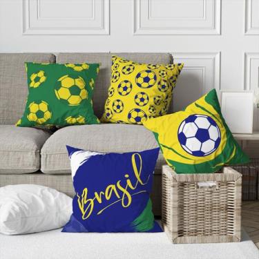 Imagem de Kit 4 Capas De Almofadas Decorativa Brasil Copa Bola Futebol - Core De