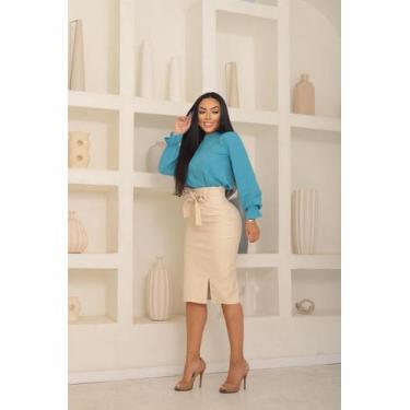 Imagem de Saia MIDI Lápis material sintético Moda Feminina - Vilma Valentti, M, 
