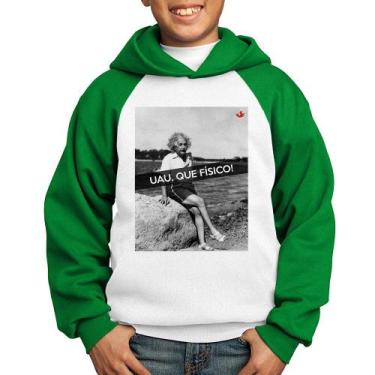 Imagem de Moletom Infantil Uau, que físico - Foca na Moda, Branco, Verde, 2