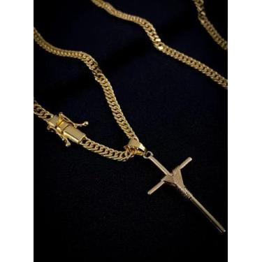 Imagem de Corrente lacraia 5mm com crucifixo palito banhados a ouro - ToJoia18k