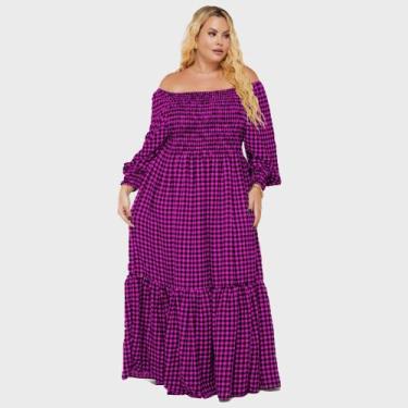 Imagem de Vestido Feminino Longo Tubinho Plus Size Xadrez Lastex Festa Junina - 