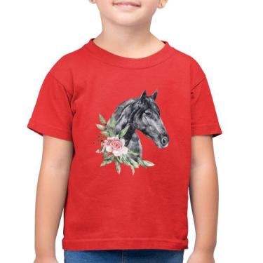 Imagem de Camiseta Algodão Infantil Cavalo e Flores - Foca na Moda, Vermelho, 6