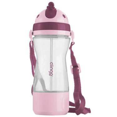 Imagem de Garrafa Garrafinha Infantil Bebê Canudo Com Porta Snack Rosa - Clingo