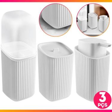 Imagem de Kit Lavabo 3 Pçs Porta Sabonete Escova Algodão Luxo Moderno Banheiro L