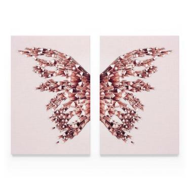 Imagem de Quadro Abstrato Moderno Rose Gold Butterfly Mosaico Grande Para Sala Q
