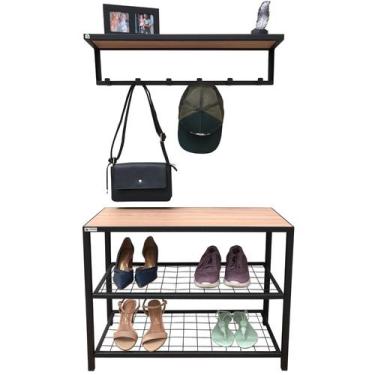 Imagem de Kit Sapateira e Cabideiro Strassis Design SD-3501-69 Metal e MDF Cor: 