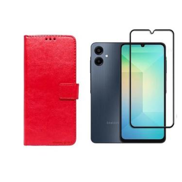 Imagem de Capa Capinha Case Couro Flip + Pelicula vidro 3D Samsung Galaxy A06 - 