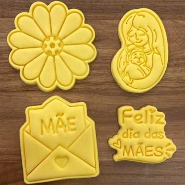 Imagem de Kit 4 Cortadores Dia das Mães Flo Carta Mamãe - DOCE IMPRESSO, 11,5cm