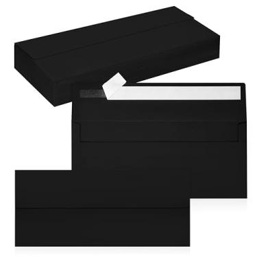 Imagem de Pacote com 50 envelopes empresariais nº 10, envelopes pretos padrão autoselados para envio comercial seguro e jurídico, escritório, cheques, cartas, faturas, 10 x 23 cm