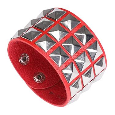 Imagem de TURTLEDOVE Pulseira de couro punk - Pulseira larga de couro rock com cravejado de metal para festa, 8.3 inches, Couro, Sem Pedra Preciosa
