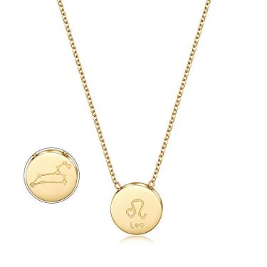 Imagem de WISTIC Colares de constelações de horóscopo dourado, brilhante, redondo, signo do zodíaco, corrente de letras para mulheres, capricórnio, áries, libra, virgem, aquário, gêmeos, câncer, peixes,