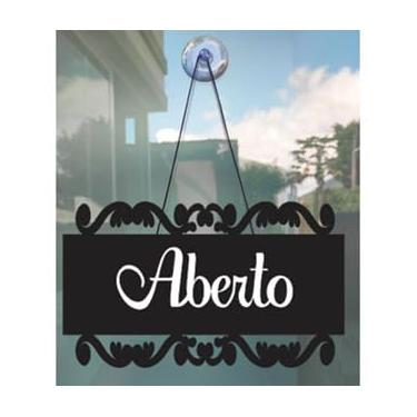 Imagem de Placa Decorativa Aberto/Fechado Preta Em Mdf com Ventosa