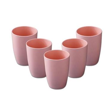 Imagem de Zgwansui Conjunto de 5 copos de palha de trigo, copos pequenos reutilizáveis de 350 ml, seguros para lava-louças, copos de água empilháveis de plástico inquebráveis, copos de escova de dentes de