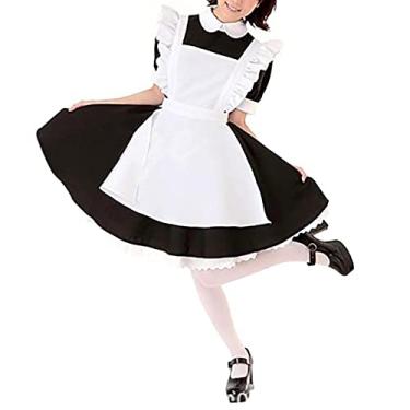 Imagem de HFU Vestido feminino Sissy Maid Cosplay Sweet Lolita Maid Fantasia Avental Halloween Fantasia Fantasia (M, nº 18) Preto)