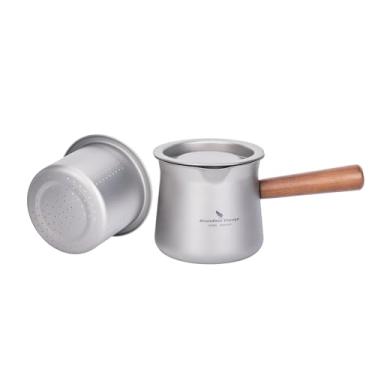 Imagem de Boundless Voyage Máquina de chá de titânio com coador, caneca de café de viagem de 364 g com cabo de madeira, portátil, leve para acampamento, caminhada, Ti3141D