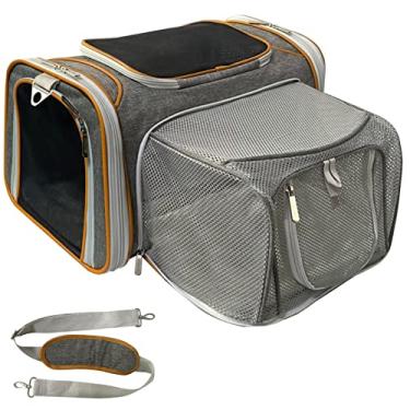 Imagem de Mr. Peanut's Bolsa de viagem expansível aprovada pela companhia aérea, bolsa de luxo para animais de estimação com zíperes de bloqueio automático premium, roupa de cama de lã sintética de pelúcia com base de madeira compensada resistente, 18LX10.5WX11 HMr. Peanut's 18" x 10.5" x 11" cinza